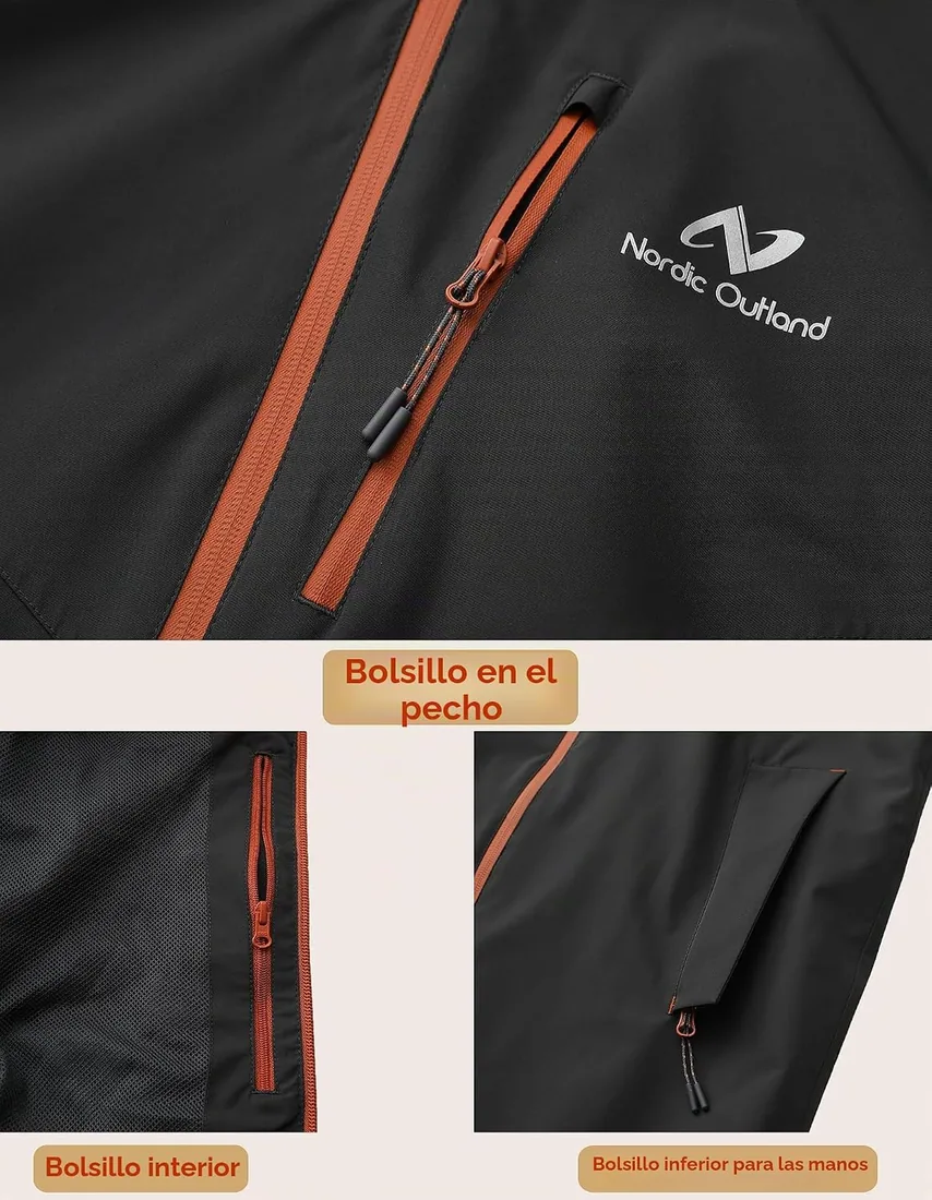 Chaqueta impermeable para hombre, impermeable, transpirable, larga con forro de malla con capucha foto 2