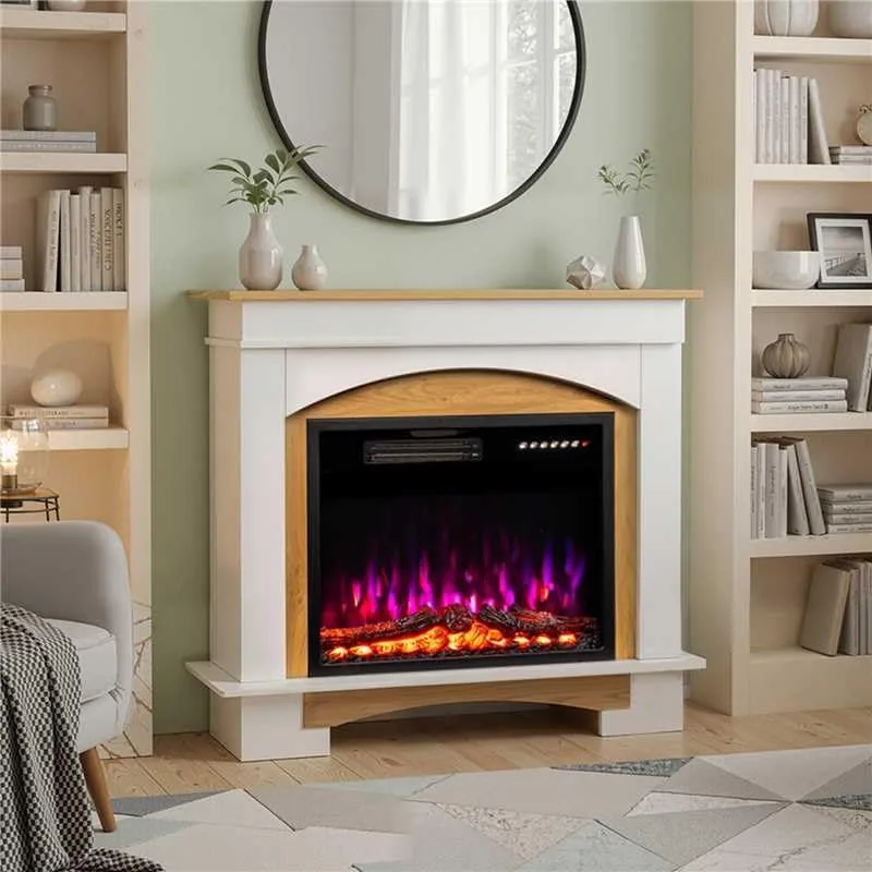 23" Chimenea Eléctrica con Calefacción, 1000W/2000W Chimenea Decorativa, 12 Colores de Llama 3D, 4 Colores de Fuego de Madera, Control Remoto, Incluido Mueble Chimenea foto 3