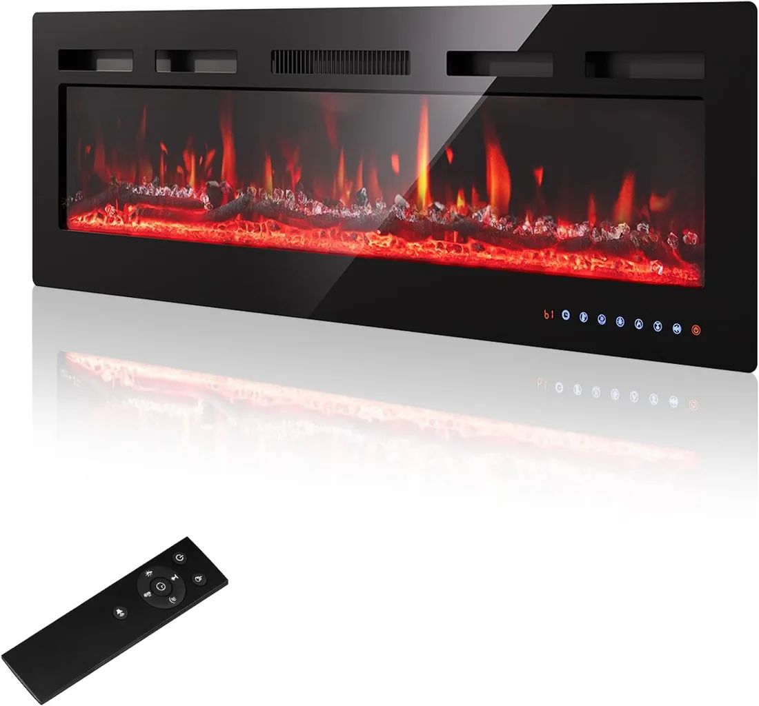 Chimenea Eléctrica 36"/92cm – Llama 12 Colores & Crujido, 900W/1800W, Termostato Preciso (15-30°C), Pantalla Táctil & Mando – Ideal para Paredes Multimedia foto 2