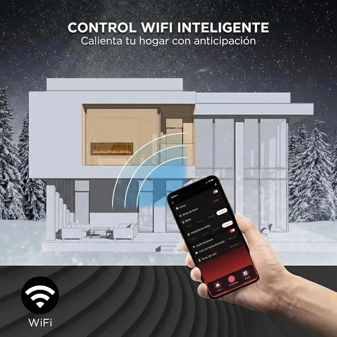 Chimenea Eléctrica de Pared Weka Fireplace WiFi, Ultrafina - 7,5 cm, Vidrio Templado, Sin Humo, Control Remoto y Pantalla Táctil, Calefacción 750/1500W, 13 Colores de Llama (127 cm App New) foto 2
