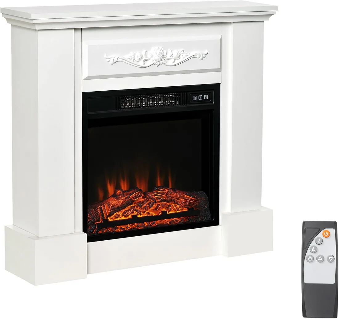 HOMCOM Chimenea Eléctrica 1800W con Marco Efecto de Llama 30 m² Blanco | Chimenea Decorativa, Mando a Distancia, Temporizador, Protección contra Sobrecalentamiento, para Sala foto 2
