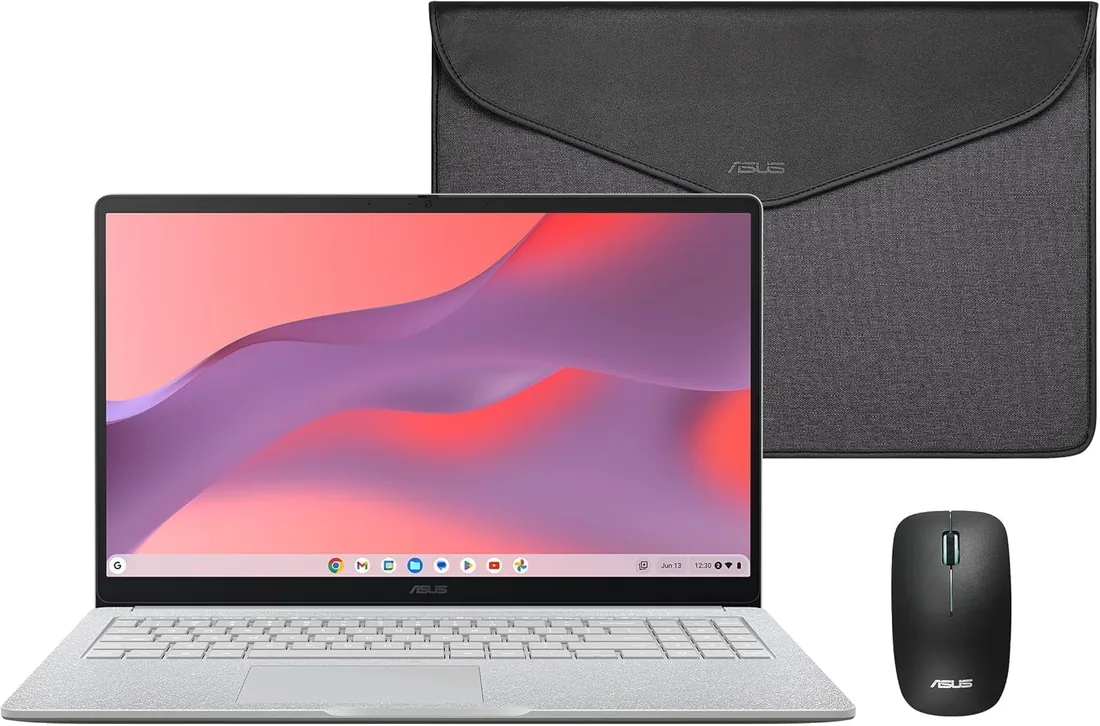 ASUS Chromebook CM1505-15.6" Laptop Full HD (MediaTek Kompanio 540, 4GB RAM, 128GB eMMC, ChromeOS)+ Ratón y Funda +3 Meses Google AI Pro, Youtube Premium Lite y 5TB
