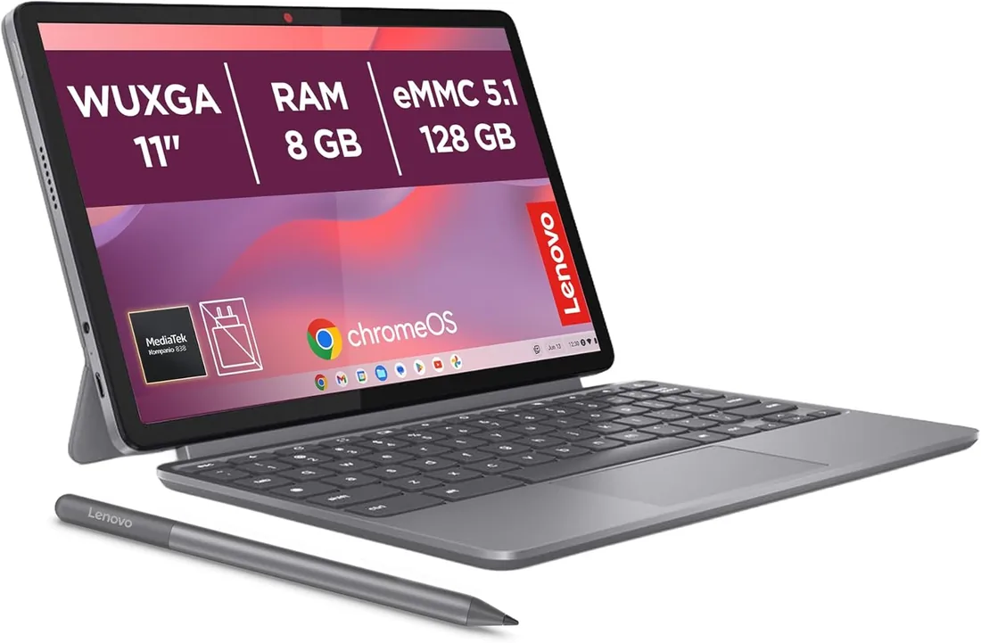 Lenovo Chromebook Duet Gen 9-11" WUXGA Táctil + Lápiz Incluido (MediaTek Kompanio 838, 8GB RAM, 128GB Emmc, ChromeOS) Gris QWERTY + 3 Meses Google AI Pro con Gemini Pro y 5TB foto 2