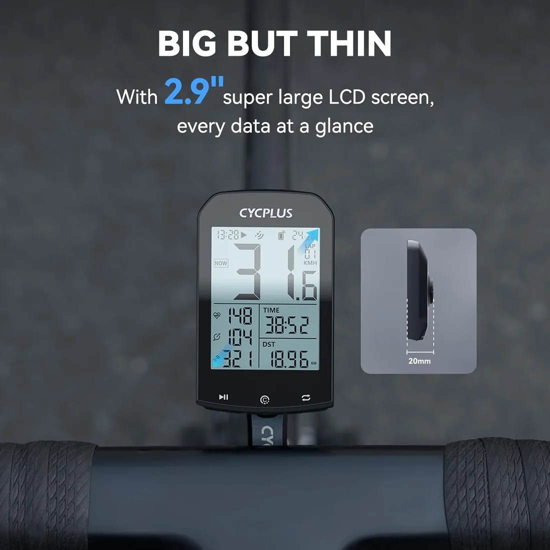 CYCPLUS Ciclocomputador GPS M1, Pantalla LCD 2,9", IPX6 | Batería 1200mAh, GPS 4 satélites, Bluetooth/ANT+, Luz automática, Autonomía 60h+, Compatible bicicleta foto 2