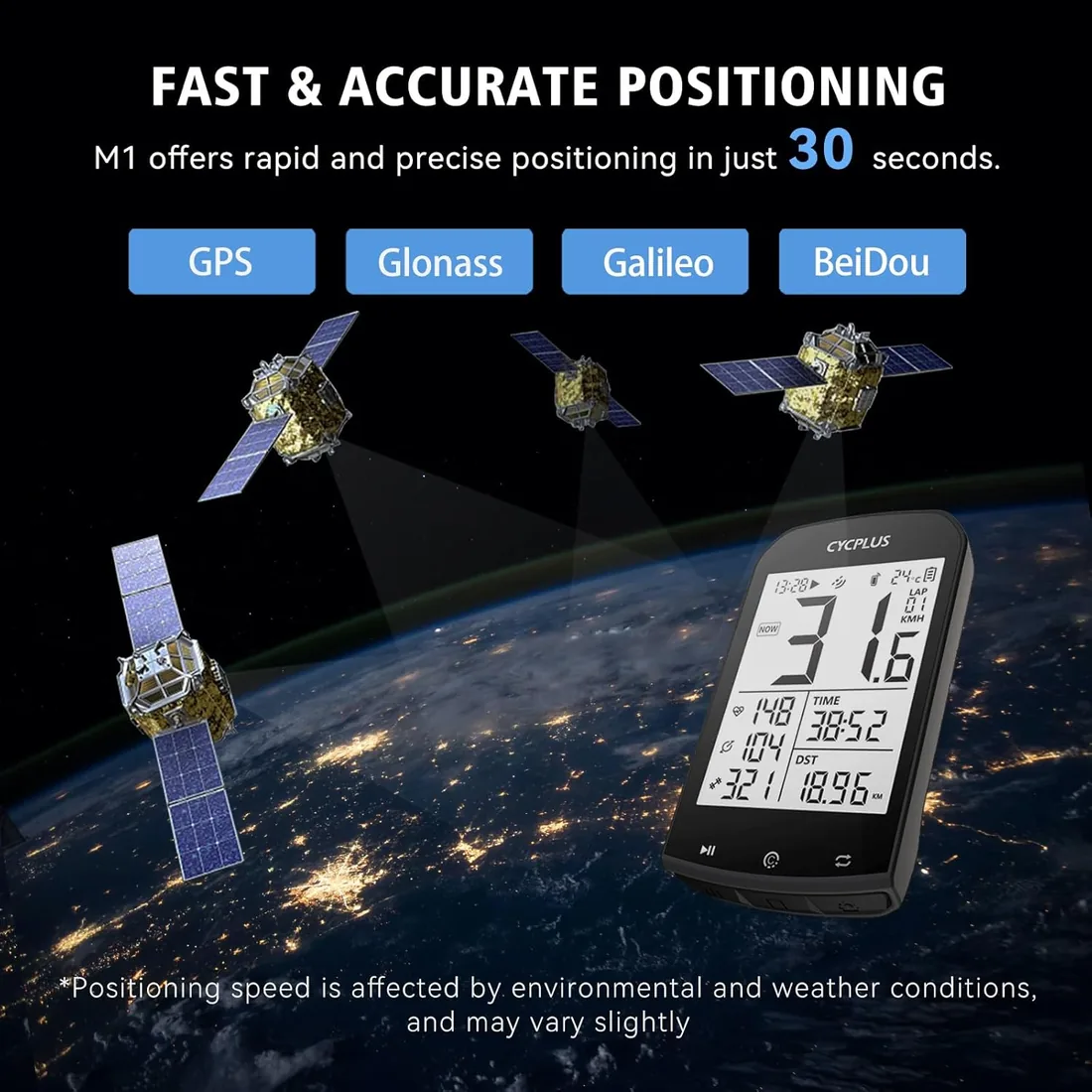 CYCPLUS Ciclocomputador GPS M1, Pantalla LCD 2,9", IPX6 | Batería 1200mAh, GPS 4 satélites, Bluetooth/ANT+, Luz automática, Autonomía 60h+, Compatible bicicleta foto 3
