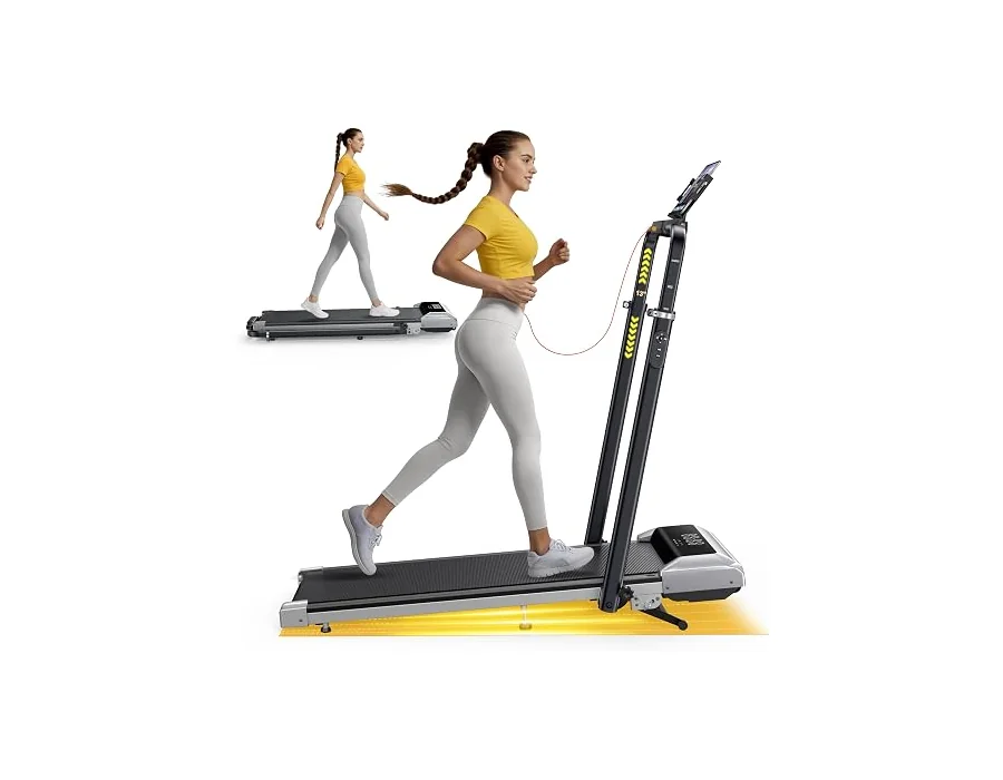 6 en 1 Cinta de Correr Plegable, 12% Inclinación Cinta de Correr, 12KM/H Cinta de Andar para Hogar/Oficina, 115 CM Pasamanos Telescópicos (95°&105° Ajustables), Remoto Silencioso, 