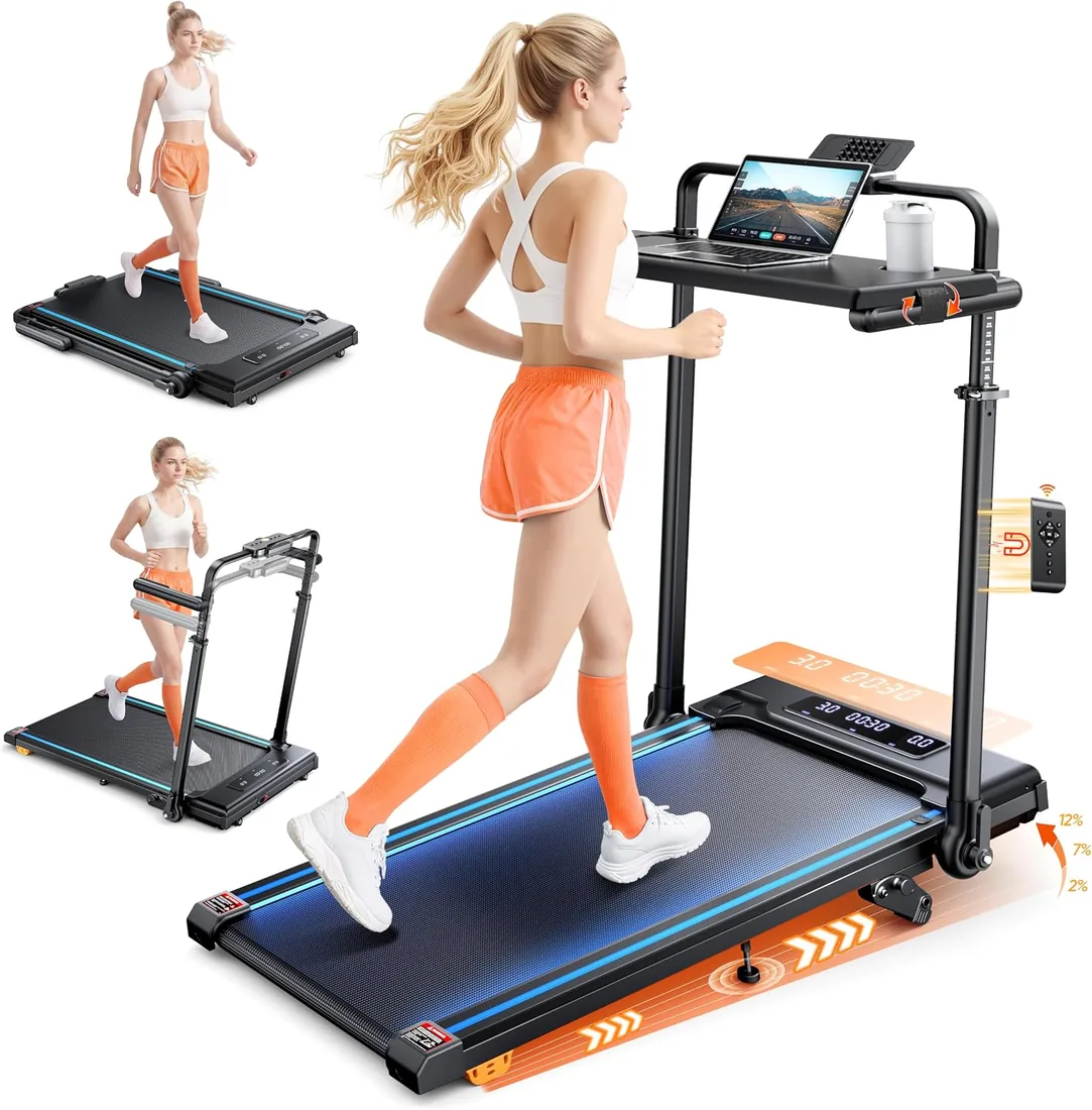 Cinta de Correr Plegable, 6 en 1 Cinta de Correr con Inclinación 3 Niveles, Motor 3.0 HP, Velocidad 1-12 km/h, Manillar Extensible 15 cm, Cinta de Andar con Cinta RGB, App, Carga 150 kg
