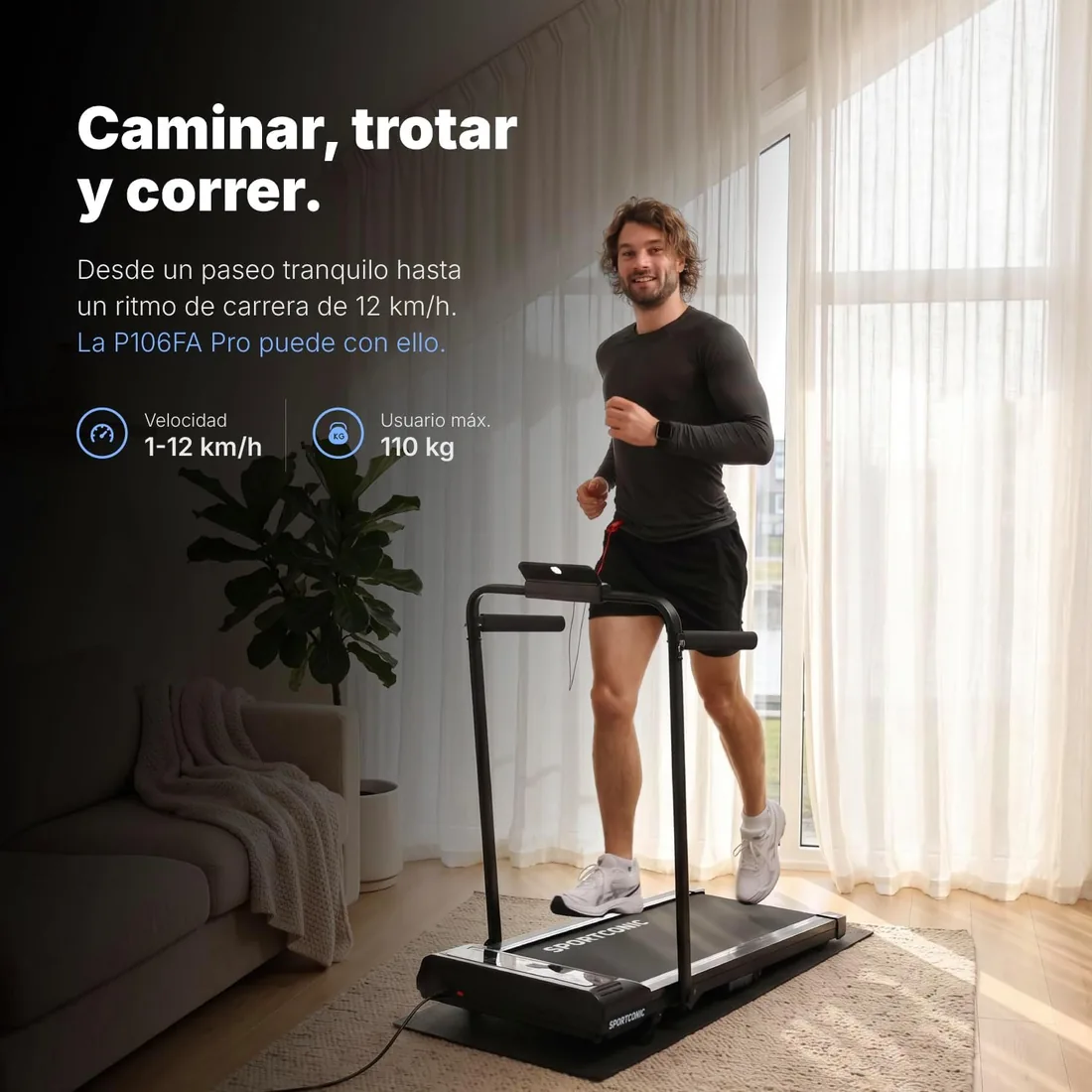 Sportconic Cinta de Correr Plegable con Inclinación, Walking Pad, Caminadora Electrica para Casa, Cinta de Andar Silencioso y Compacto (Excluyendo Alfombrilla Protectora, 1-12 km/h (P106FA)) foto 2