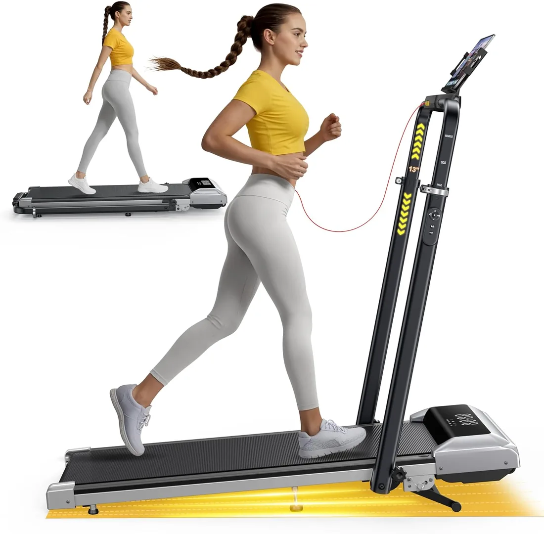 6 en 1 Cinta de Correr Plegable, 12% Inclinación Cinta de Correr, 12KM/H Cinta de Andar para Hogar/Oficina, 115 CM Pasamanos Telescópicos (95°&105° Ajustables), Remoto Silencioso, Pantalla LED, App