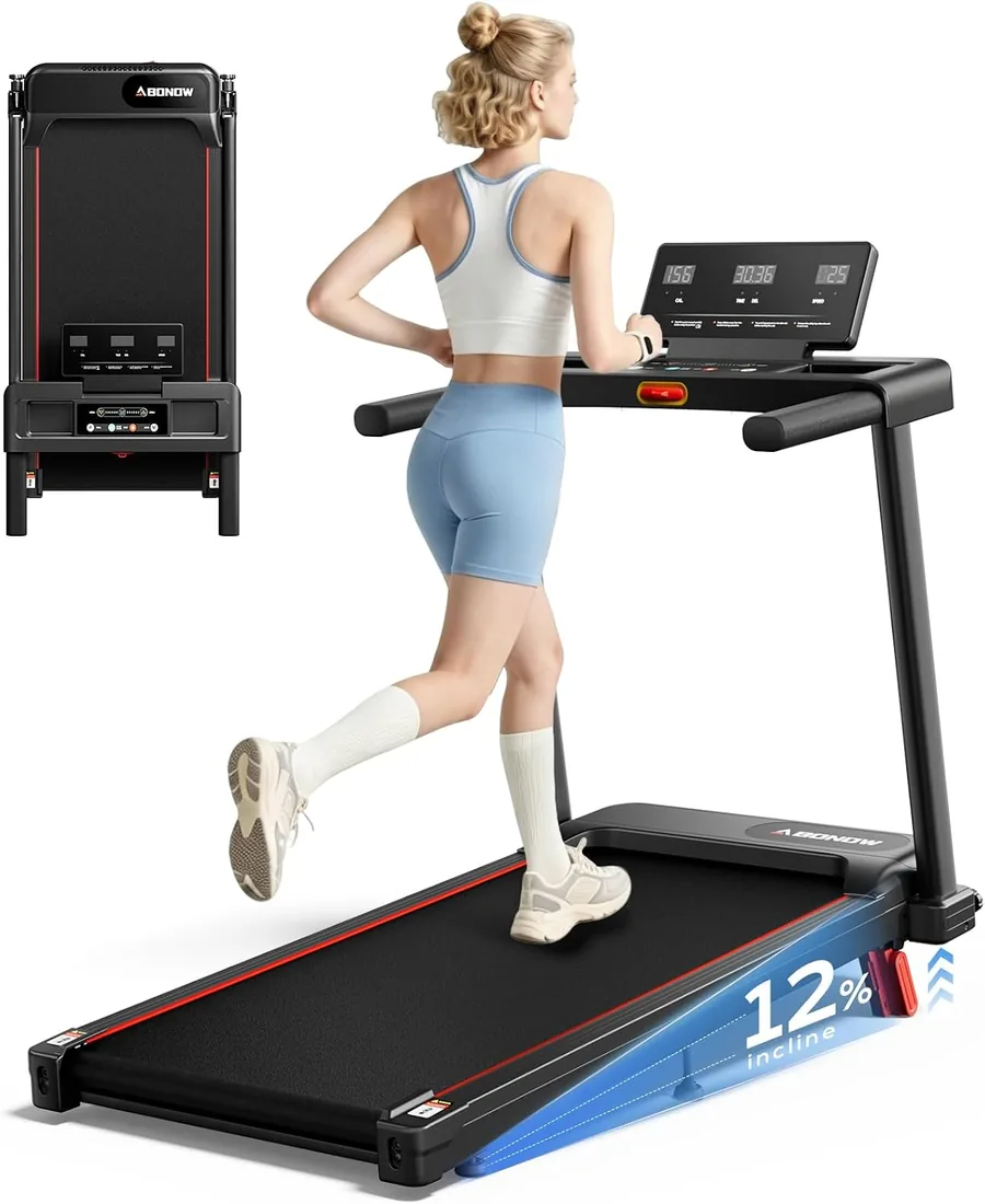 Abonow 12% Cinta de Correr Plegable con Inclinación 10KM/H, Cinta de Andar Plegable 3.0HP, Caminadora Electrica para Casa con LED Táctil, Sistema Amortiguador,con pasamanos, Soporte 136KG foto 2