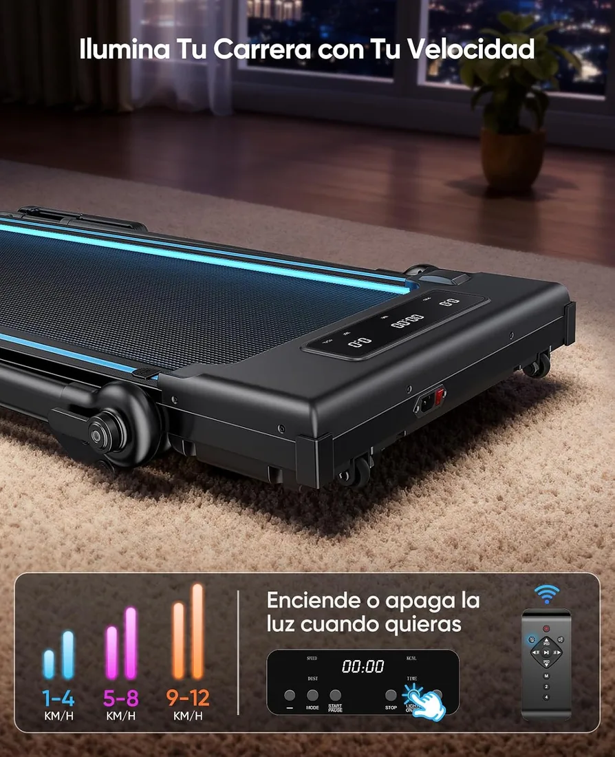 Cinta de Correr Plegable, 6 en 1 Cinta de Correr con Inclinación 3 Niveles, Motor 3.0 HP, Velocidad 1-12 km/h, Manillar Extensible 15 cm, Cinta de Andar con Cinta RGB, App, Carga 150 kg foto 2