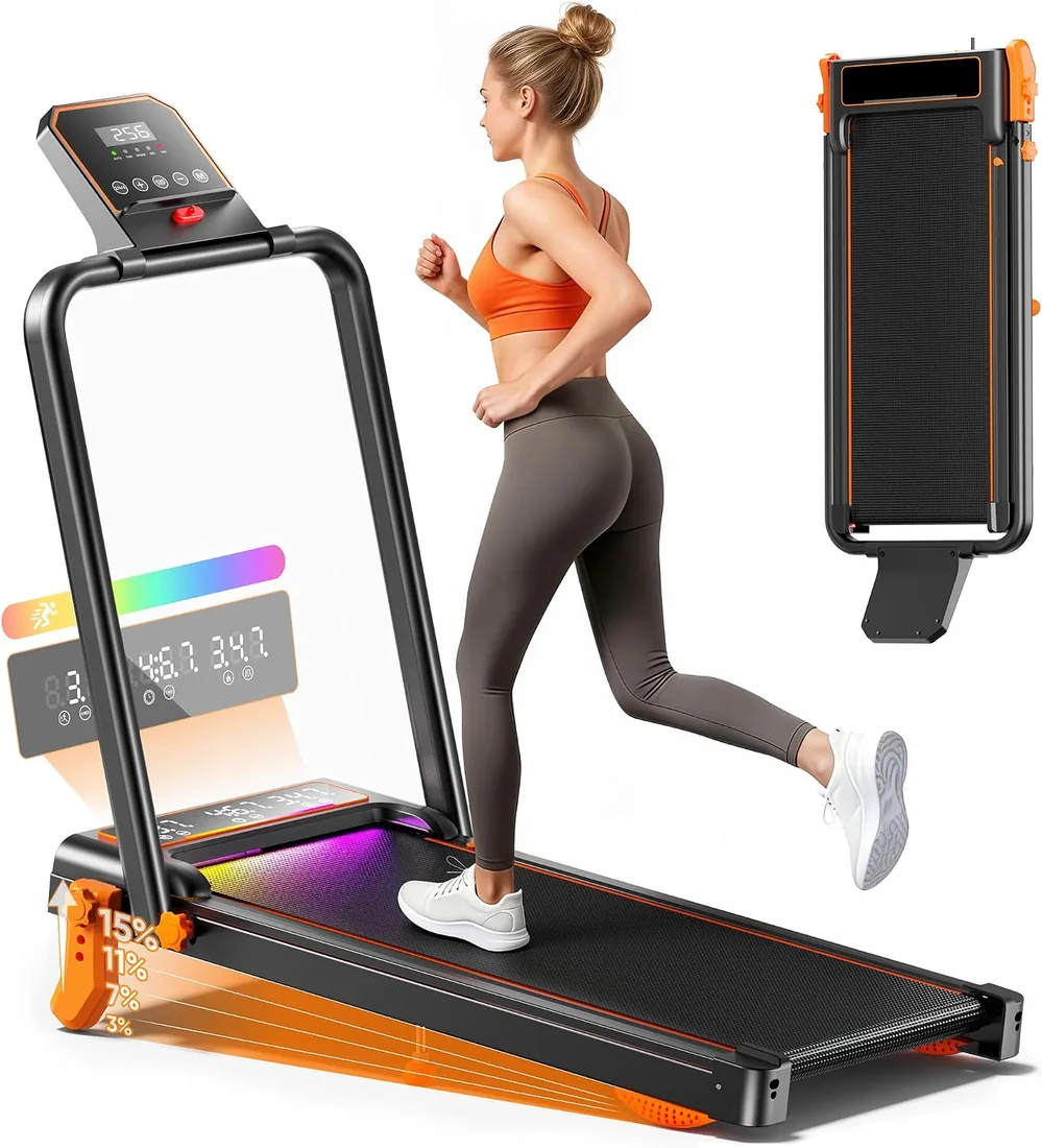 GIDGIMO Cinta de Correr Eléctrica con Inclinación, Walking Pad Plegable para Casa y Oficina, Motor Silencioso, Pantalla LED y Mando a Distancia