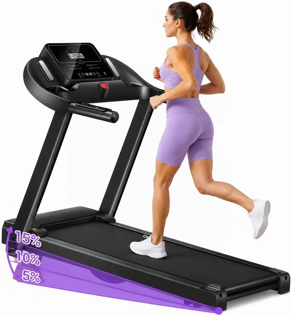 Xyphoril Cinta de Correr Plegable con Inclinación Manual 15%, Motor Brushless 3.0HP, Velocidad 14KM/H, Superficie de Carrera 102×39CM, 12 Programas, Sensor de Pulso, Capacidad 140KG