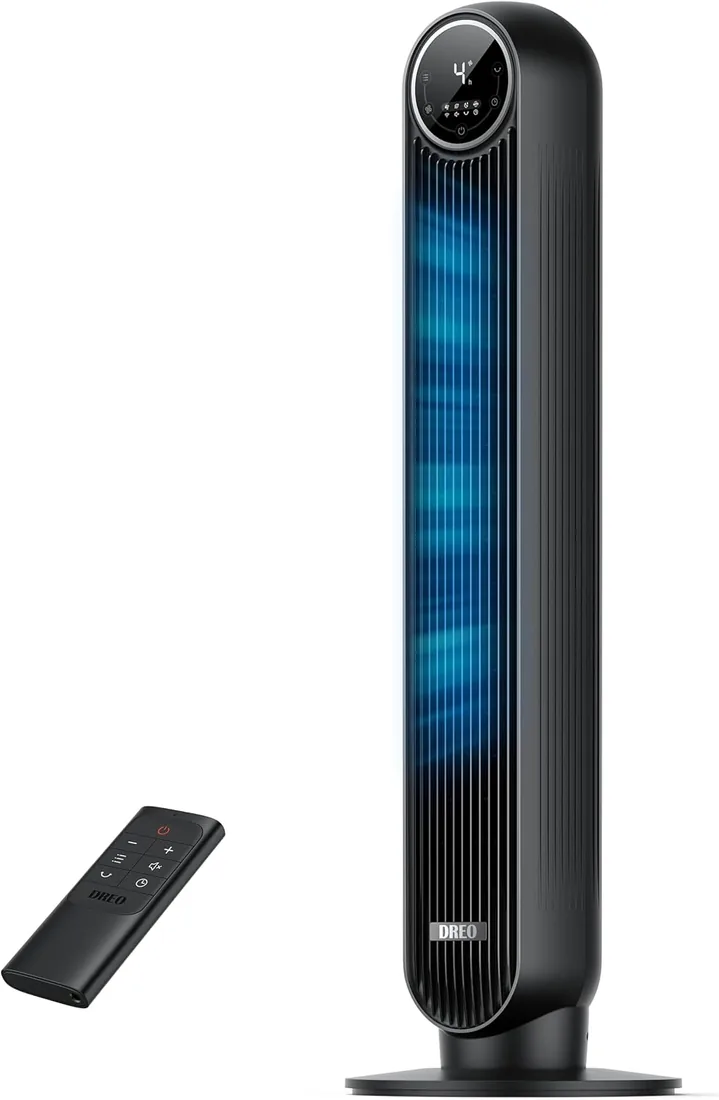 Dreo 20dB Ventilador de Pie Silencioso, Ventiladores de Torre con Velocidad de 7,6 m/s, 4 Velocidades, Rotación de 90°, Temporizador de 8 Horas, Pantalla LED y Mando a Distancia Incluido. Negro foto 3