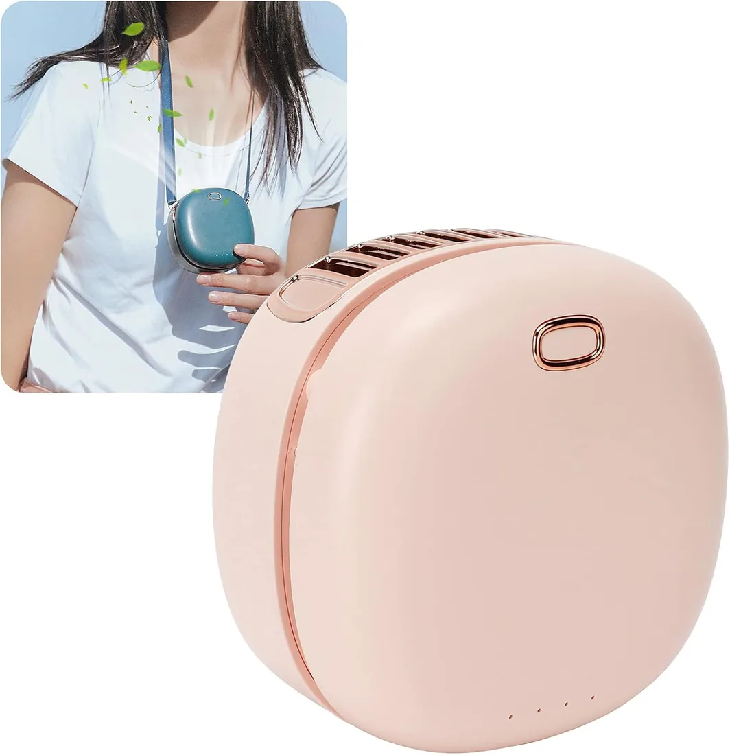 Qcwwy Ventilador de Cuello Portátil, Ventilador Personal de 3 Velocidades, Circulador de Aire Recargable de 3000 MAh con Cuerda para Colgar, Potente Motor, Refrigeración Portátil, 10 (Rosada) foto 2