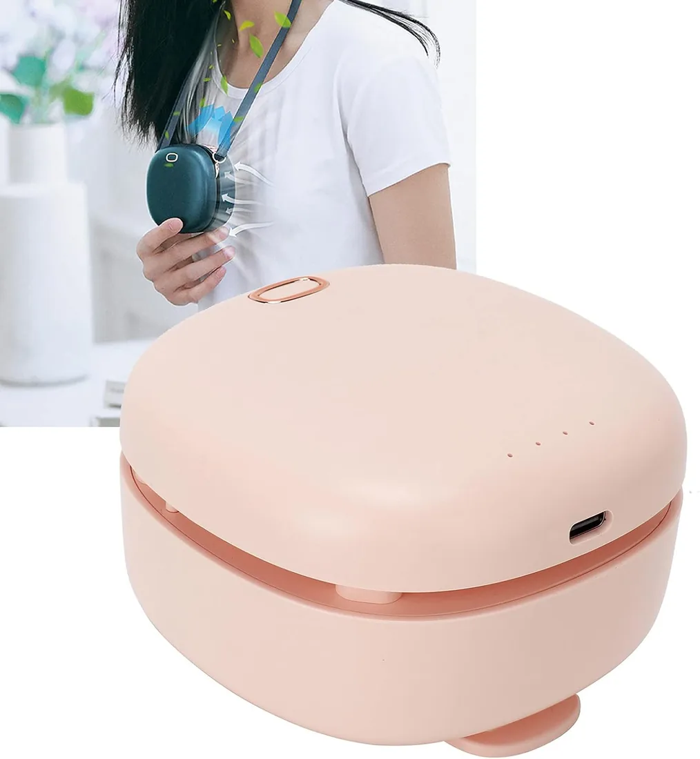 Qcwwy Ventilador de Cuello Portátil, Ventilador Personal de 3 Velocidades, Circulador de Aire Recargable de 3000 MAh con Cuerda para Colgar, Potente Motor, Refrigeración Portátil, 10 (Rosada) foto 3