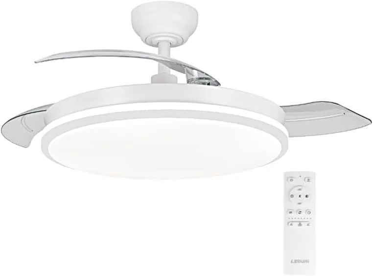 Ventilador de techo con luz con mando 3 aspas, Motor DC 30W+Luz LED,temporizador, 6 velocidades, aspas retráctiles, 3 temperaturas de luz, función verano-invierno Silencioso (Blanco puro, 50CM)