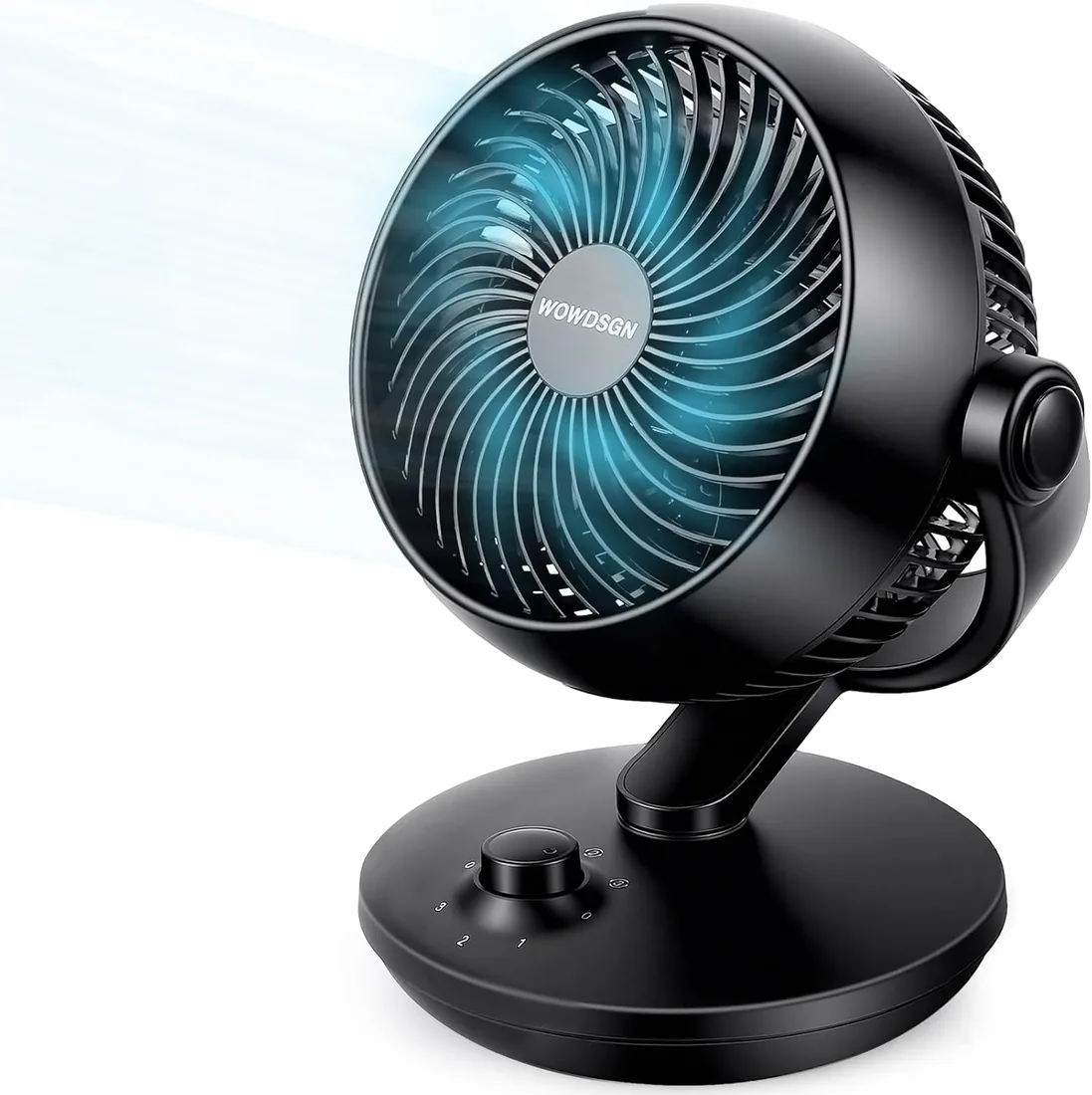WOWDSGN Ventilador de Mesa Silencioso 24dB, Potente Ventilador Circulación de Aire Turbo - 80° Oscilación Horizontal - 100° Ajuste Vertical - 3 Velocidades para Dormitorio Oficina Cocina - Negro
