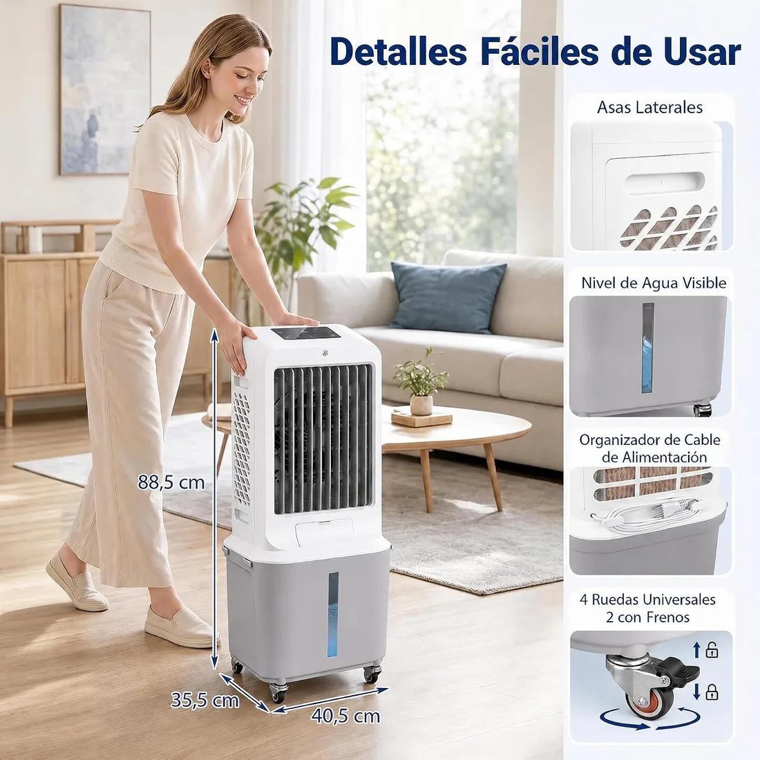 COSTWAY Climatizador Evaporativo 3 en 1 con Ruedas | Enfriador de Aire con 5 Modos, 3 Velocidades, Depósito de 27 L, 2 Acumuladores de Hielo, Mando a Distancia, Temporizador foto 3