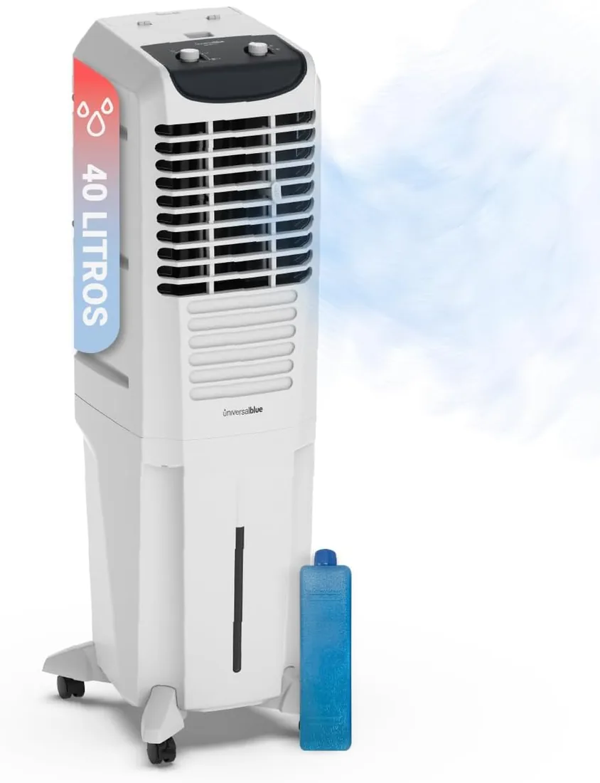 UNIVERSALBLUE Climatizador Evaporativo Portátil 40L – Enfriador de Aire 120W, 4000 m³/h, 2 Modos, 3 Velocidades, Oscilación Vertical Motorizada, Bajo Consumo, Sin Instalación
