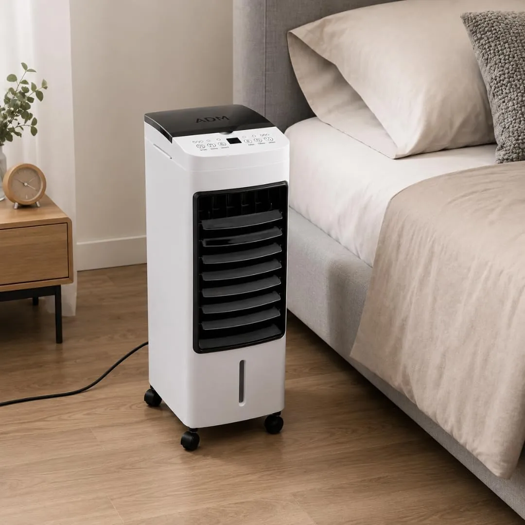 Ventilador Climatizador de Aire 4 en 1- Ventilador, Enfriador, Humidificador y Purificador - Mando a Distancia - Tamaño Medio 50 cm -Temporizador 12 h - Bajo Consumo - 2 Depósitos de Agua o Hielo foto 2