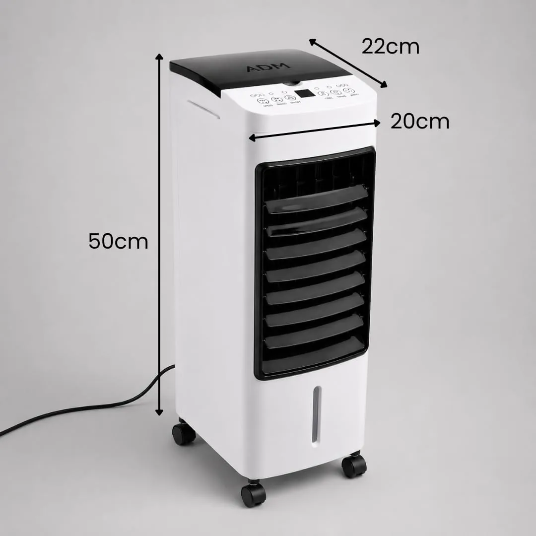 Ventilador Climatizador de Aire 4 en 1- Ventilador, Enfriador, Humidificador y Purificador - Mando a Distancia - Tamaño Medio 50 cm -Temporizador 12 h - Bajo Consumo - 2 Depósitos de Agua o Hielo foto 3