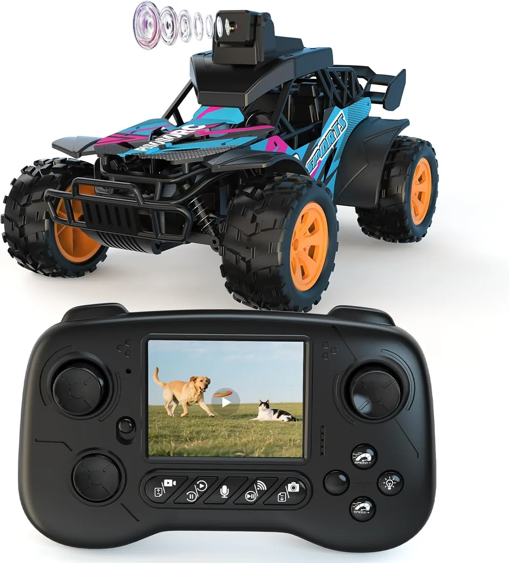 Coche RC con Cámara, 2.4GHz con Pantalla LCD de 2.8" y Cámara Ajustable de 60°, Video en Vivo, Control Dual App/Radio, 2 Velocidades, Recargable para Todoterreno, Regalo para Niños y Adultos foto 3