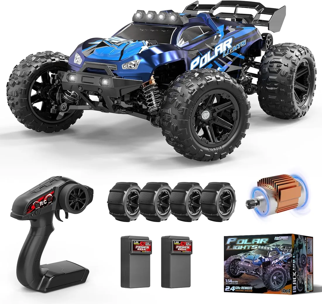 Coche Teledirigido Adulto 1:14 Off-Road 4x4, RC Car Todo Terreno 40 km/h | con 2 Baterías de 1300mAh y 2 Juegos de Neumáticos, Velocidad Regulable，coche radiocontrol adulto rápido