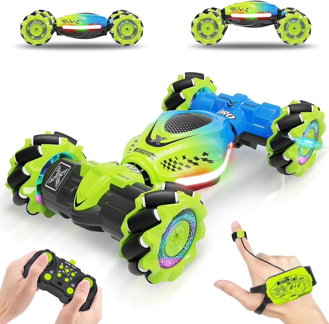 Dysaim Coche Teledirigido para Niños RC Stunt Car Coches Telecomandado | Mando a Distancia 2,4 GHz 4WD 360 ° Crawler Offroad RC Drift Auto 2 Batería Música Navidad Regalo para 6 7 8 9 10 11 12 Años foto 3