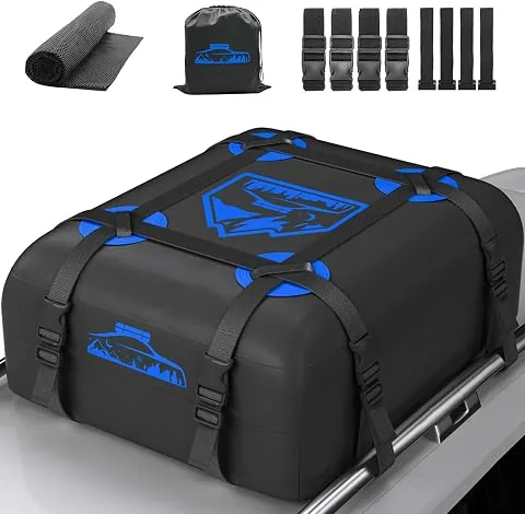 Cofre de Techo 15cubos/425L, Cofre de Techo para Coche 700D Impermeable, Cofre de Techo con Almohadillas Antideslizantes y 8 Correas de sujeción, pto para Coches con/sin Portaequipajes