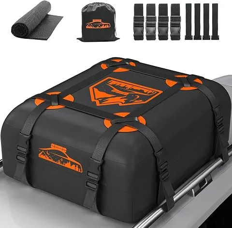 Cofre de Techo 15cubos/425L, Cofre de Techo para Coche 700D Naranja, Cofre de Techo con Almohadillas Antideslizantes y 8 Correas de sujeción, pto para Coches con/sin Portaequipajes