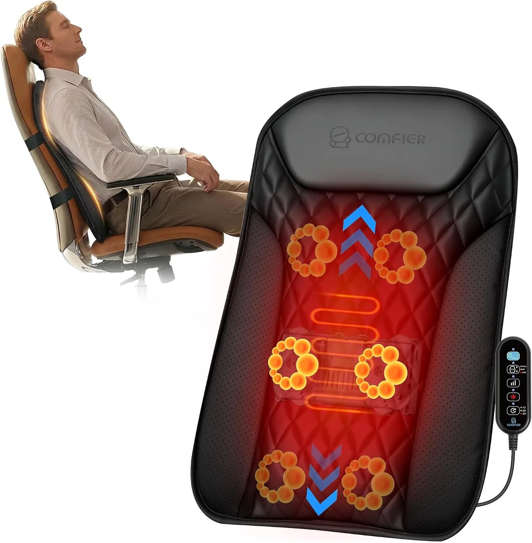 COMFIER Masajeador Espalda Shiatsu, Cojín de Masaje con Calor Ultradelnado | 20 Cabezales de Masaje Flexibles, 3 Modos de Masaje, Piel de PU de Primera Calidad, para la Oficina, el Hogar y el Coche