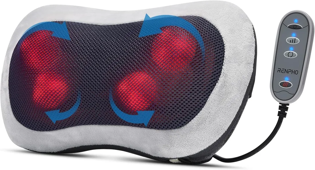 RENPHO Masajeador Cervical y Espalda, Masaje Espalda, para Hogar Oficina | Con remoto, amasado profundo, función de calor para relajar los músculos y 3 niveles de velocidad, bidireccional