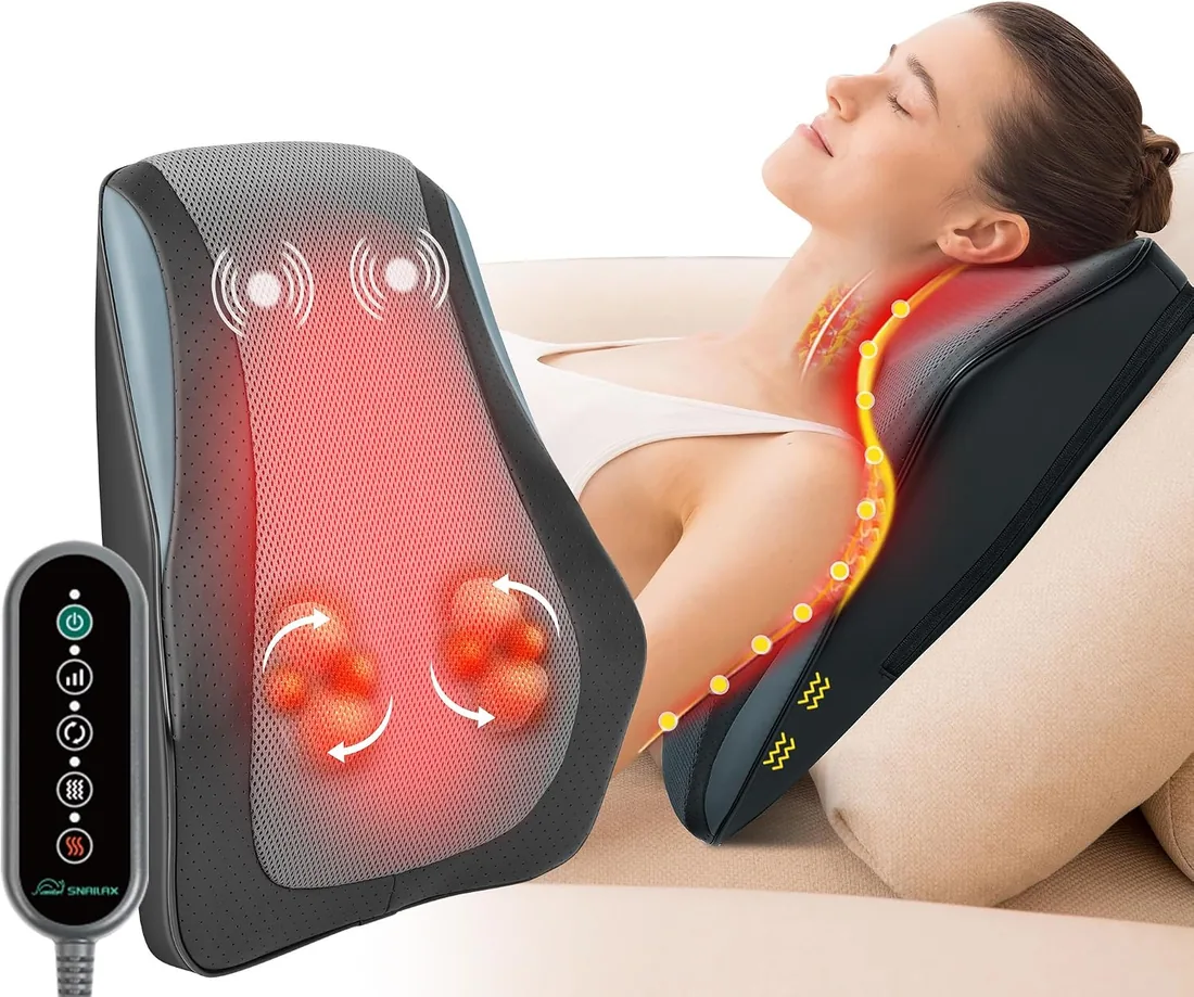 Snailax Masajeador Cervical y Espalda con Calor, Cojín de Masaje Shiatsu, masajeador de espalda Shiatsu, Masaje eléctrico de cuello/Cervical/hombros, regalos mamá/papá/mujeres