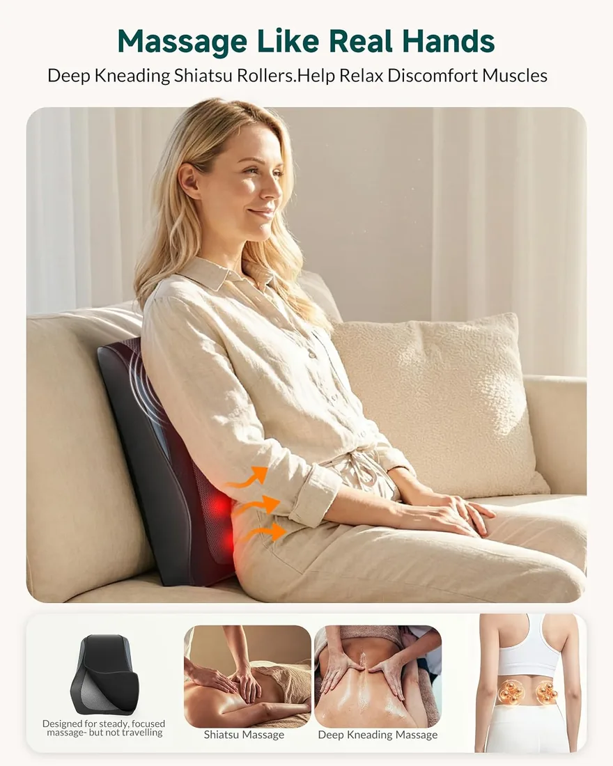 Snailax Masajeador Cervical y Espalda con Calor, Cojín de Masaje Shiatsu, masajeador de espalda Shiatsu, Masaje eléctrico de cuello/Cervical/hombros, regalos mamá/papá/mujeres foto 2