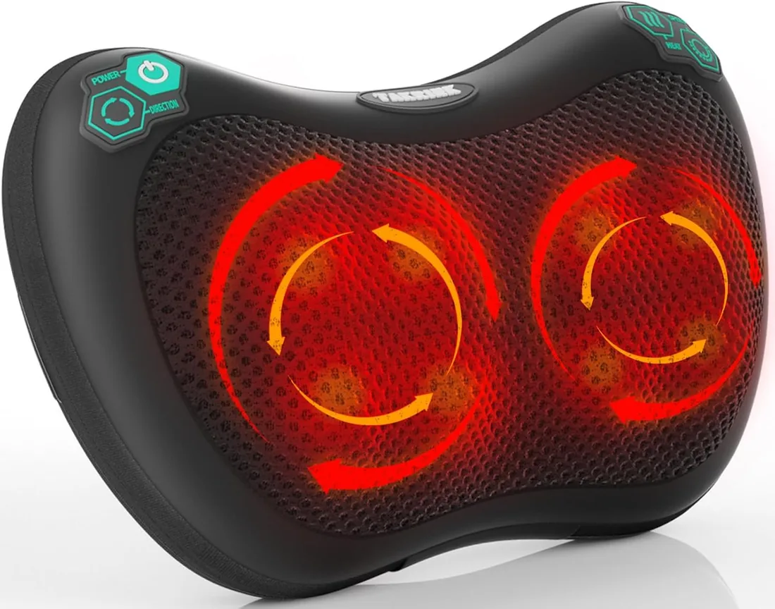 TAKRINK Masajeador Cervical y Espalda Shiatsu con Calor, 8 Nudos | Cojín Eléctrico, 3 Velocidades, Giro Bidireccional, Apagado de 15 Min, Correa Elástica, para Casa, Oficina y Coche foto 3
