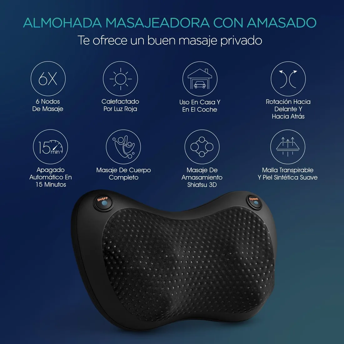 VOYOR-HEALTH Cojín Masajeador Shiatsu para Cervicales y Espalda con Calor | Cojín de Masaje con 3 Intensidades, Masajeador de Espalda para Alivio del Dolor en Cuello y Lumbar, Casa y Coche, YZ100 foto 2