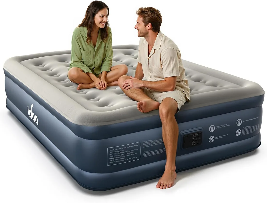iDOO Colchón Hinchable Matrimonio, Inflado Rápido en 3 Minutos | Colchon Inflable con Bomba Integrada, Cama hinchable portátil, Ideal para Hoga de Invitados y Camping, 203x1152x46CM