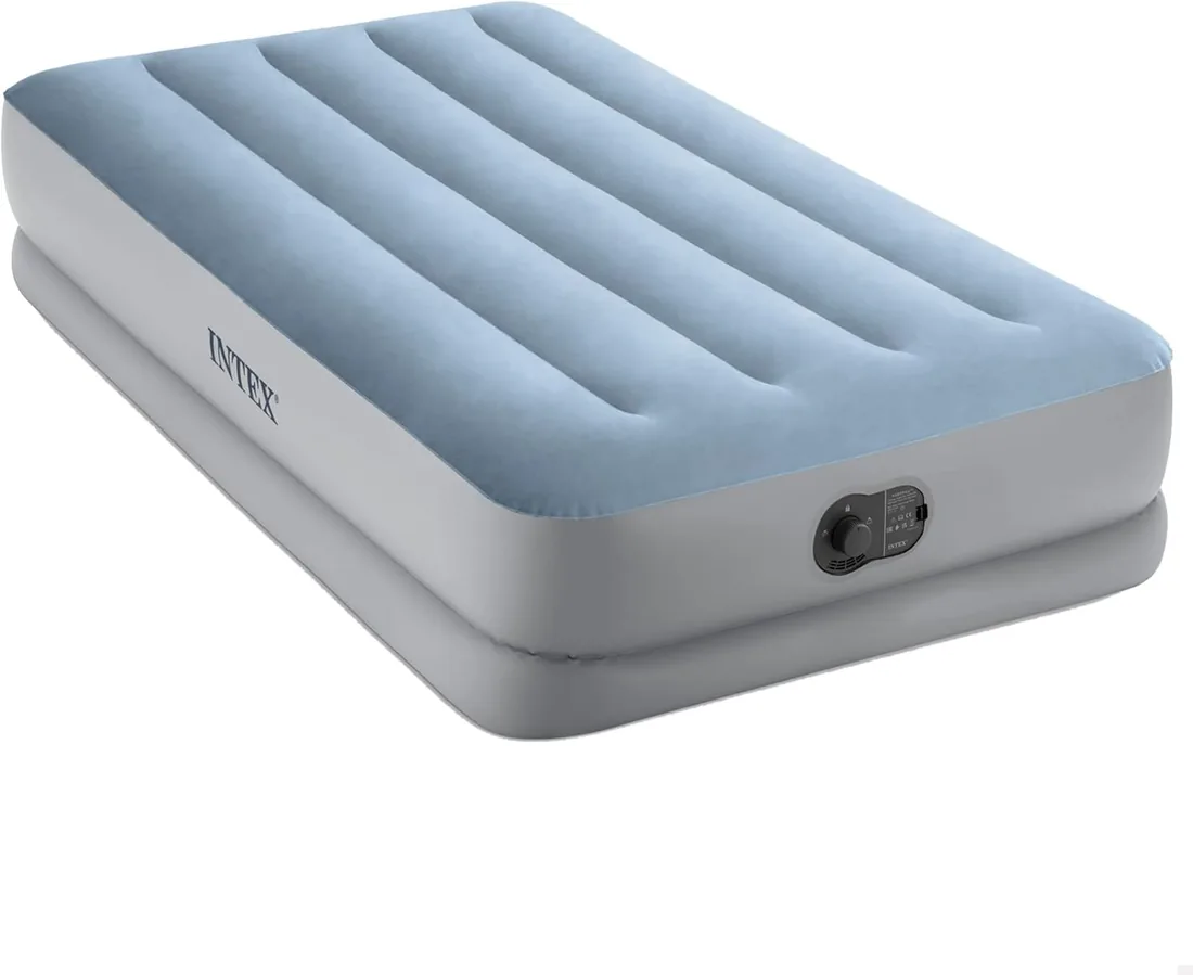 Intex 64157 Colchón Hinchable Individual, con Bomba Eléctrica USB Integrada, se Infla en Aproximadamente de 4 Minutos, Peso Máximo 136 kg, Material Flocado más PVC Laminado, 99 x 191 x 36 cm