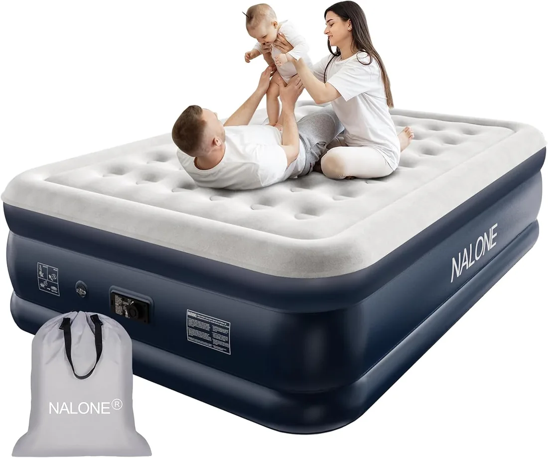 NALONE Colchón Hinchable Matrimonio, Inflado Rápido en 3 Minutos | Colchon Inflable con Bomba Integrada, Cama hinchable Ideal para Hoga de Invitados y Camping, 203x152x46cm foto 3