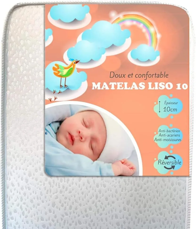 Colchón cuna 60x120 | Tejido Aloe Vera Hipoalergénico | Fabricado en España | Reversible | Certificado Oeko-Tex | Tratamiento Sanitized | CertiPUR | colchon cuna 120 x 60 cm | Altura 10cm | Tejido 3D