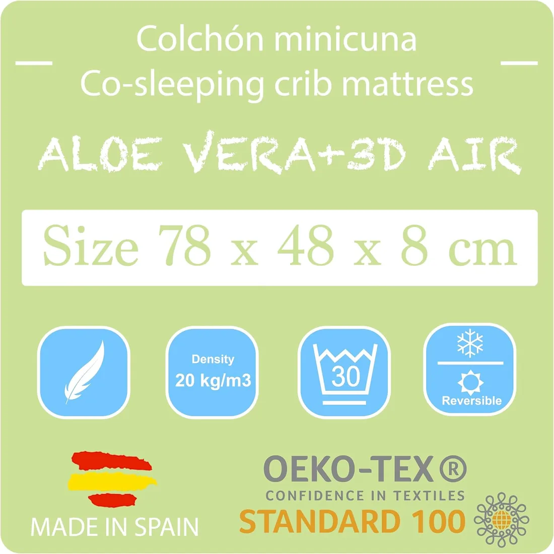 PEKITAS Colchón Minicuna 48x78 cm Grosor 8 cm Lavable Firme Reversible foto 3