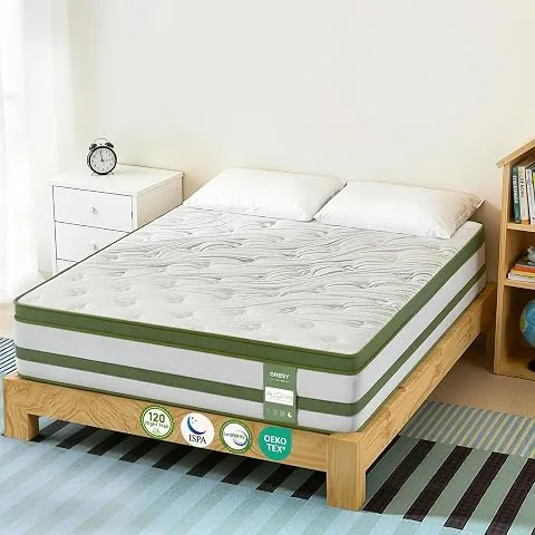 Colchón 150x190 cm, Híbrido 30.5cm, Muelles Ensacados Reforzados 7 Zonas, Viscoelástica y Espuma Transpirable, Firmeza Media, Bordes Reforzados e Independencia de Lechos, Oeko-Tex y CertiPUR-US