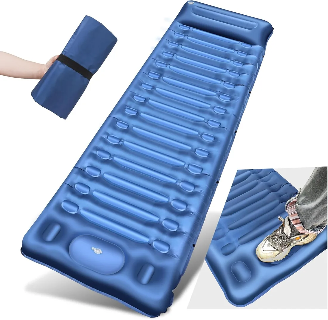 Colchón de Acampada, 14 cm de Grosor autoinflable colchoneta para Dormir al Aire Libre con Bomba de pie, colchón de Aire Impermeable y Duradero para Senderismo, mochilero (Blue) foto 3