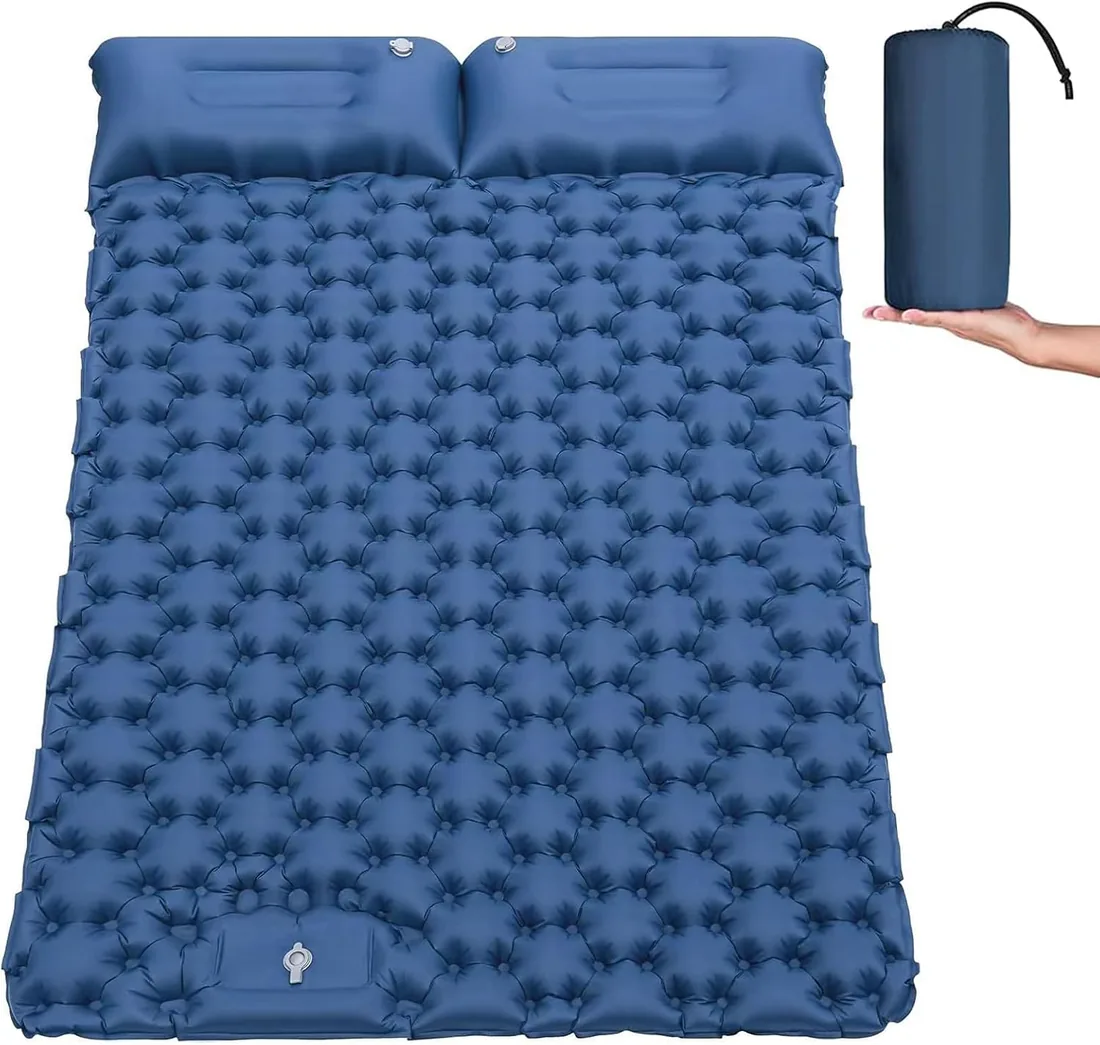 Esterilla Autoinflable Camping 2 Personas, Colchoneta Camping Hinchable con Almohada y Bomba de Pie para Tienda, Viajes, Exteriores, Senderismo, Playa foto 3