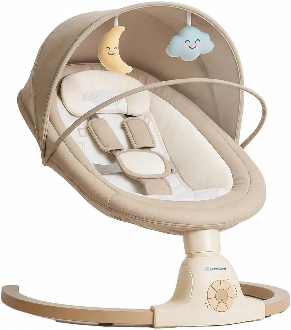 BEBE2LUXE Ava, Silla Mecedora Eléctrica para Niños, Hamaca Bebé, Columpio Bebe, Hamaca eléctrica 0‑9 kg, Bluetooth, música, arnés 5 puntos, temporizador, Balancín cómodo y seguro foto 2