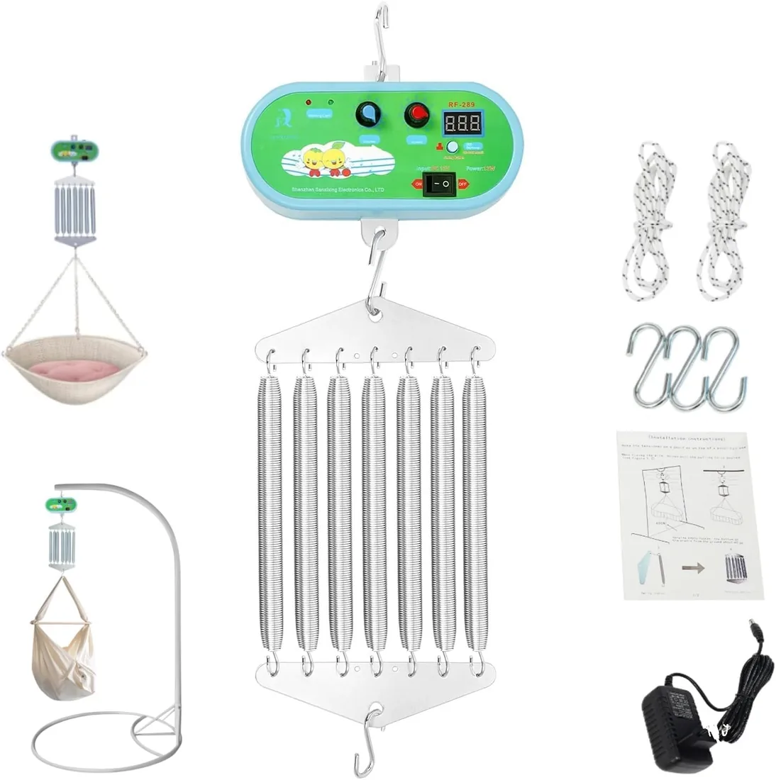 Cuna eléctrica de plumas para bebé, capacidad de carga de 20 kg, con motor, 7 muelles, columpio eléctrico para bebé, control con temporizador, volumen ajustable, velocidad ajustable, motor de pesaje foto 2
