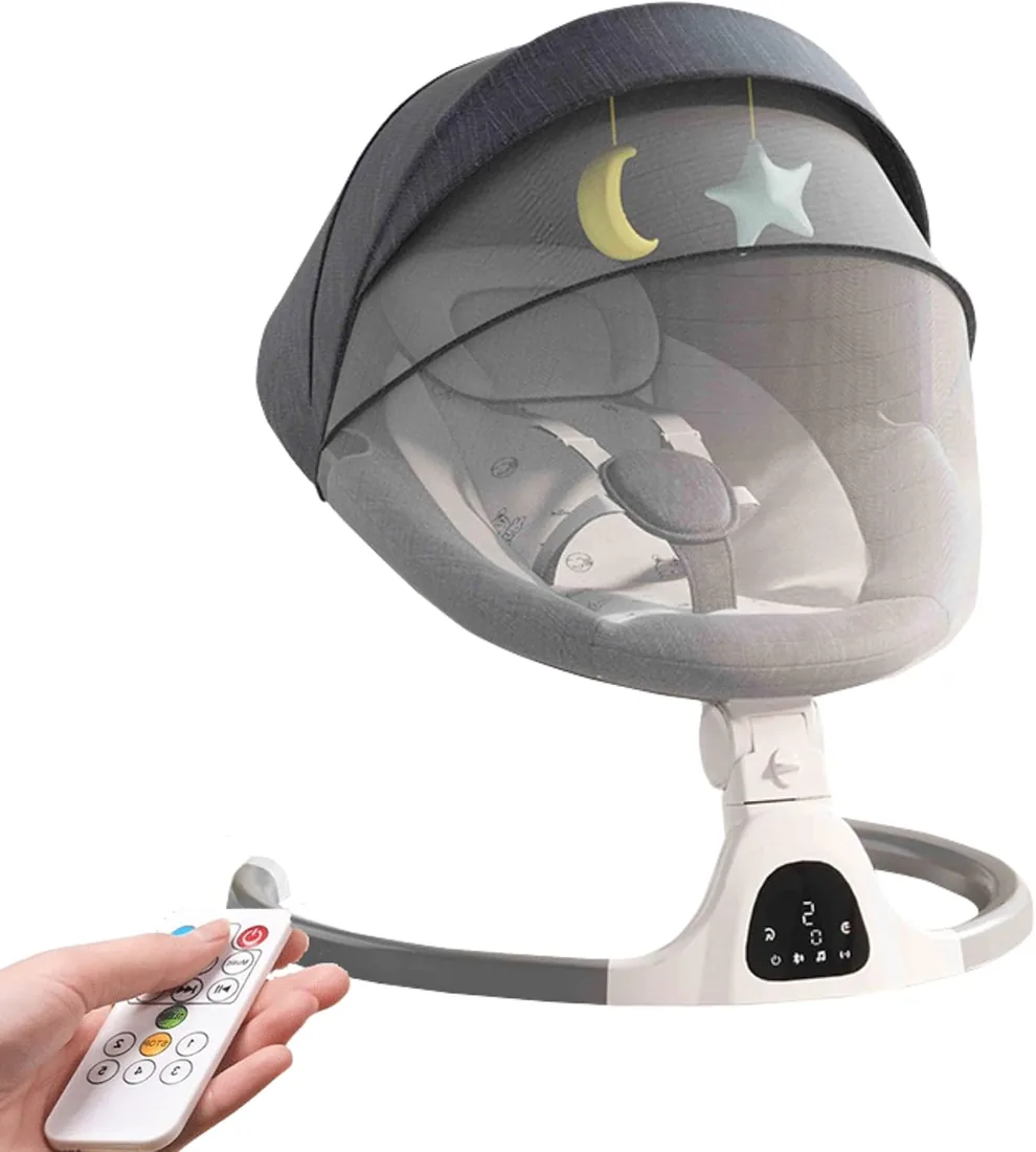 GLOKID Silla Mecedora Eléctrica para Niños, Hamaca para Bebé, Columpio eléctrico para bebés, Música/Bluetooth/Cinturón de Seguridad/Techo Removible y Mosquitera 5 Points(YLYGREY)