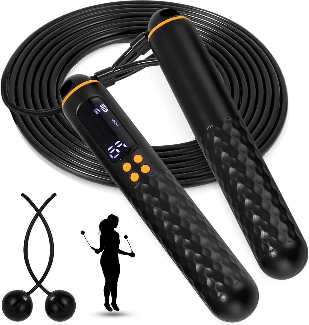 Cuerda para Saltar, con Temporizador y Contador de Calorías, Cuerda para Saltar Inalámbrica, Longitud Ajustable de Entrenamiento Fitness en Casa,Oficina o Gimnasio foto 2