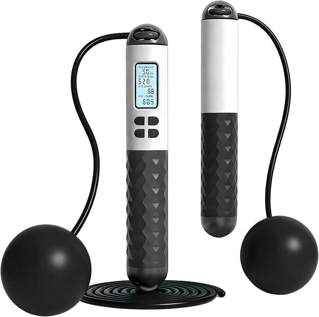 Cuerda para Saltar Inteligente con Contador, Combas Digital sin Cable con Grandes Bolas de Peso para Adultos, Ajustable, para Entrenamiento de Gimnasio Fitness y Quema de Grasa